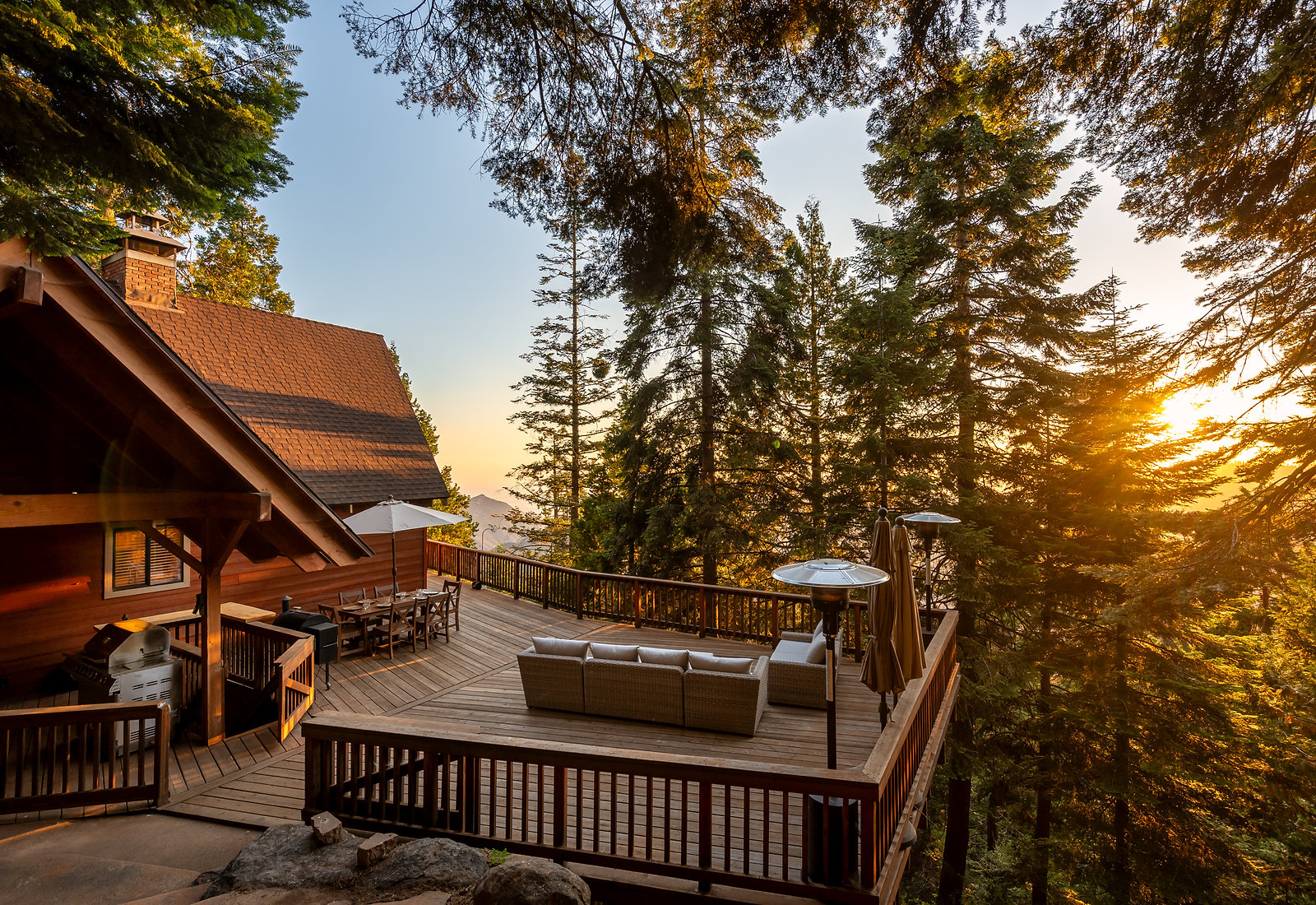 Deck of a Camp Nelson cabin in the pines